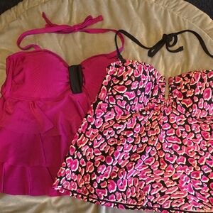 2 Catalina Hot Pink Swim Tankini Tops